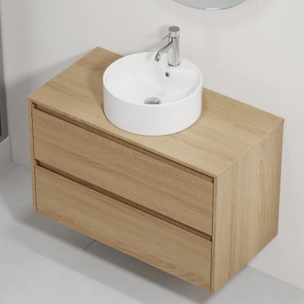 Bathroom cabinet with washbasin TRONDHEIM/VIKEDAL 90x57x46 cm oak/white