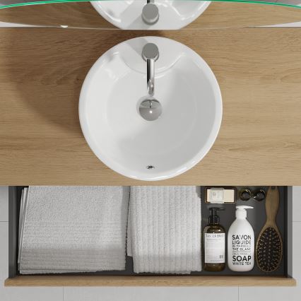 Bathroom cabinet with washbasin TRONDHEIM/VIKEDAL 90x57x46 cm oak/white