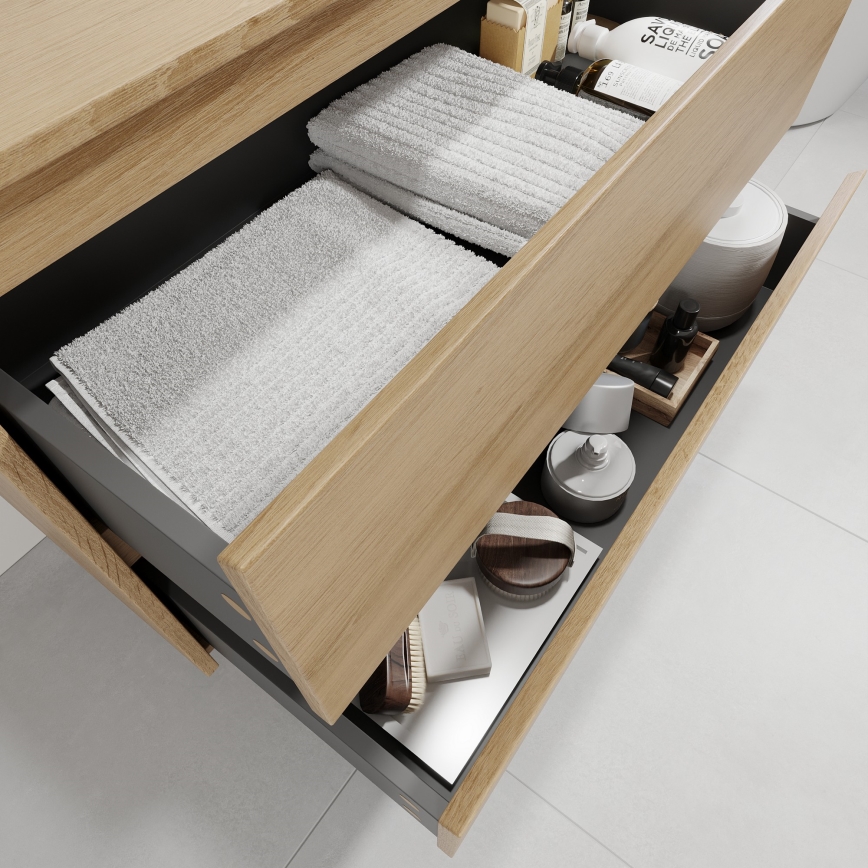 Bathroom cabinet with washbasin TRONDHEIM/VIKEDAL 90x57x46 cm oak/white