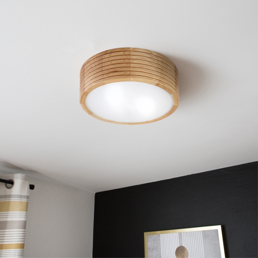 Bathroom ceiling light LINARO 2xE27/15W/230V IP54 oak Ø 27 cm