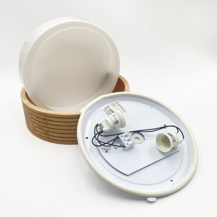 Bathroom ceiling light LINARO 2xE27/15W/230V IP54 oak Ø 27 cm