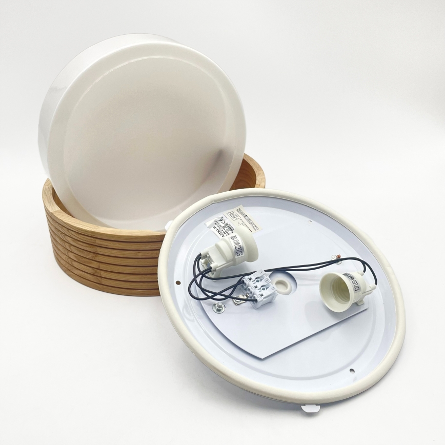 Bathroom ceiling light LINARO 2xE27/15W/230V IP54 oak Ø 27 cm