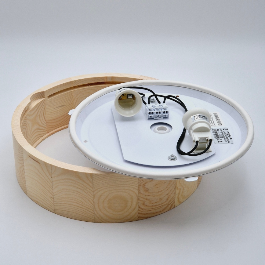 Bathroom ceiling light NATURAL 2xE27/15W/230V IP54 pine ø 27 cm - FSC certified