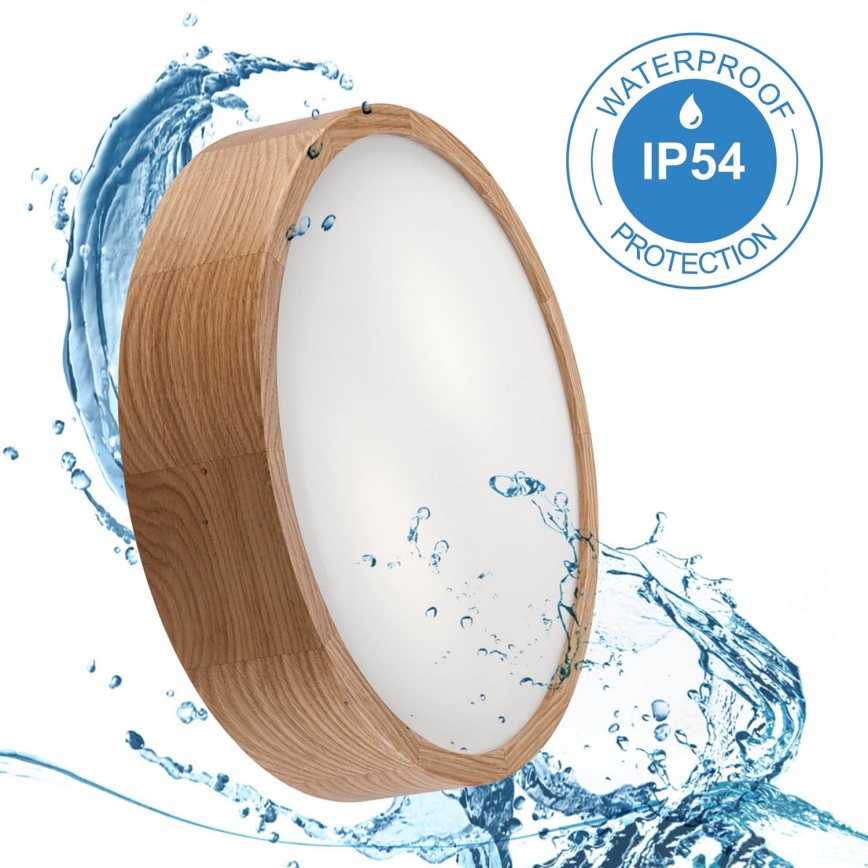 Bathroom ceiling light OAK, 3x E27 (max. 15 W each), 230 V, oak finish, Ø 37 cm, IP54