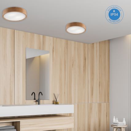 Bathroom ceiling light OAK, 3x E27 (max. 15 W each), 230 V, oak finish, Ø 37 cm, IP54