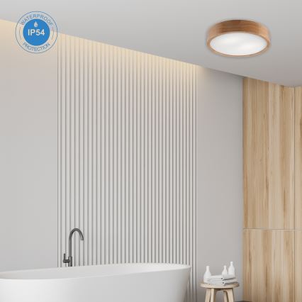 Bathroom ceiling light OAK, 3x E27 (max. 15 W each), 230 V, oak finish, Ø 37 cm, IP54