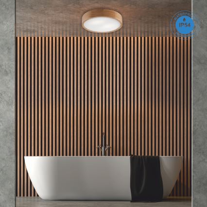 Bathroom ceiling light OAK, 3x E27 (max. 15 W each), 230 V, oak finish, Ø 37 cm, IP54