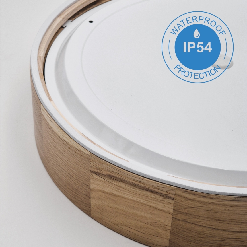 Bathroom ceiling light OAK, 3x E27 (max. 15 W each), 230 V, oak finish, Ø 37 cm, IP54