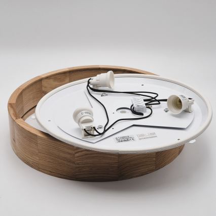 Bathroom ceiling light OAK, 3x E27 (max. 15 W each), 230 V, oak finish, Ø 37 cm, IP54
