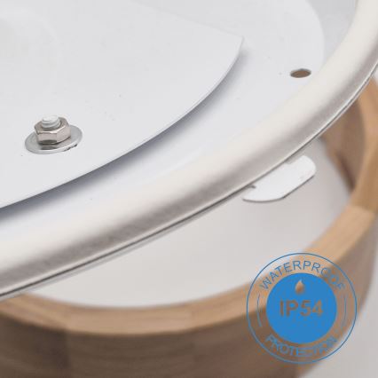 Bathroom ceiling light OAK, 3x E27 (max. 15 W each), 230 V, oak finish, Ø 37 cm, IP54