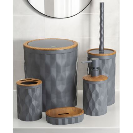 Bathroom set REINA 5 pcs anthracite/brown