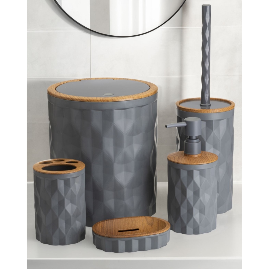 Bathroom set REINA 5 pcs anthracite/brown