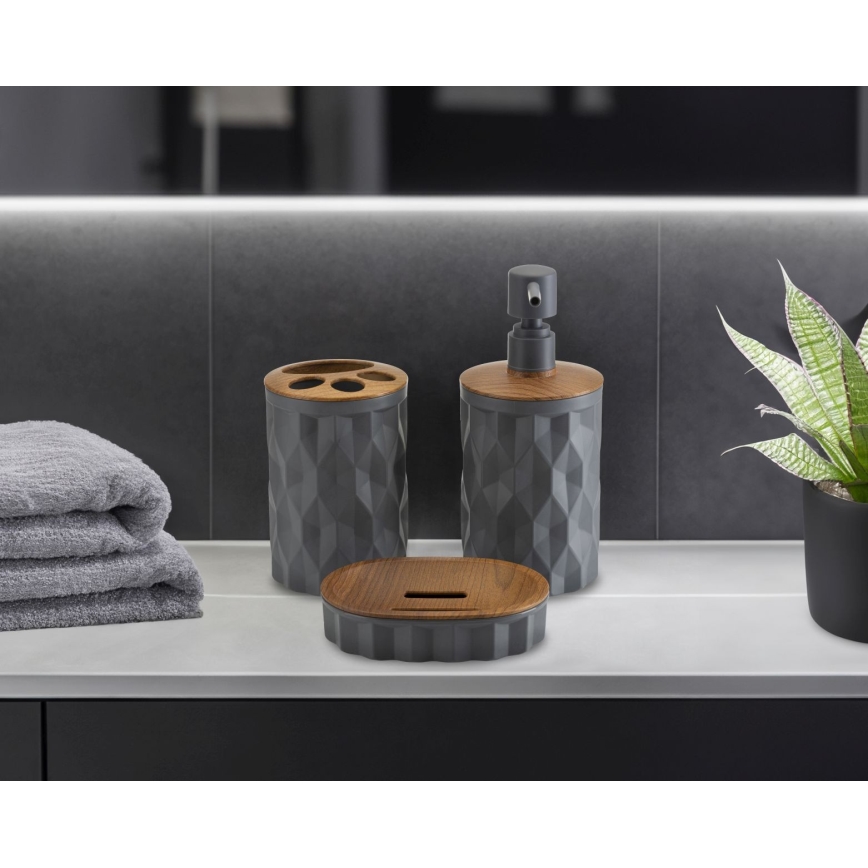 Bathroom set REINA 5 pcs anthracite/brown