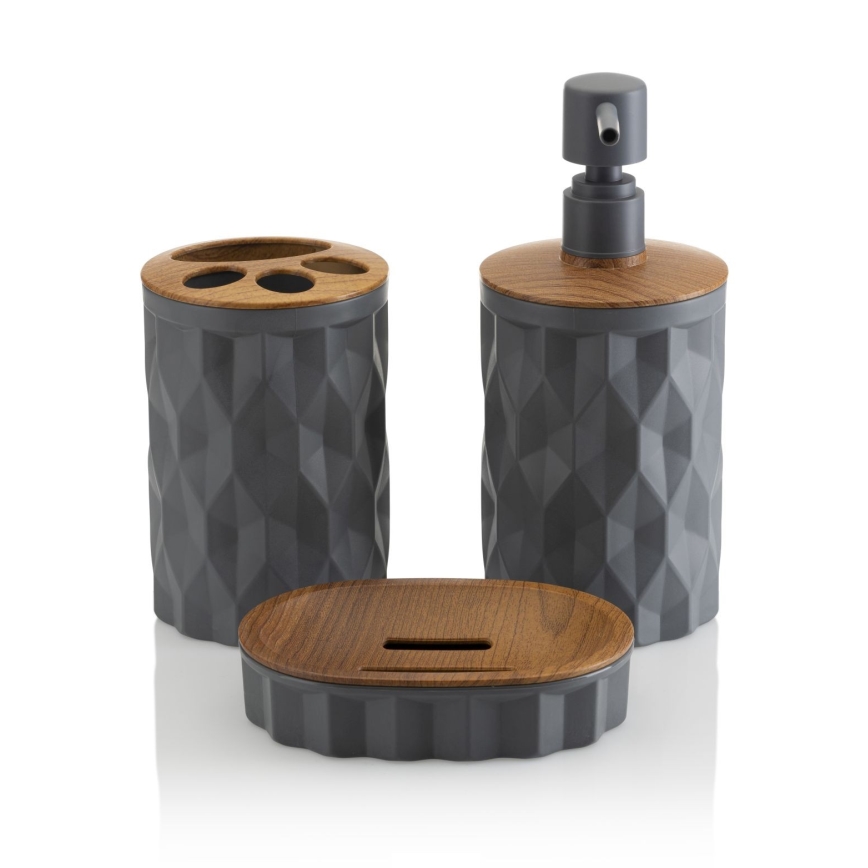 Bathroom set REINA 5 pcs anthracite/brown