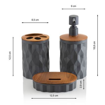 Bathroom set REINA 5 pcs anthracite/brown