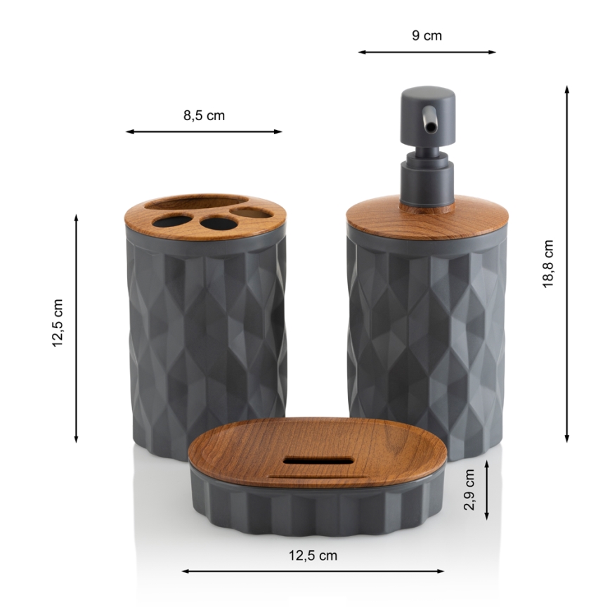 Bathroom set REINA 5 pcs anthracite/brown