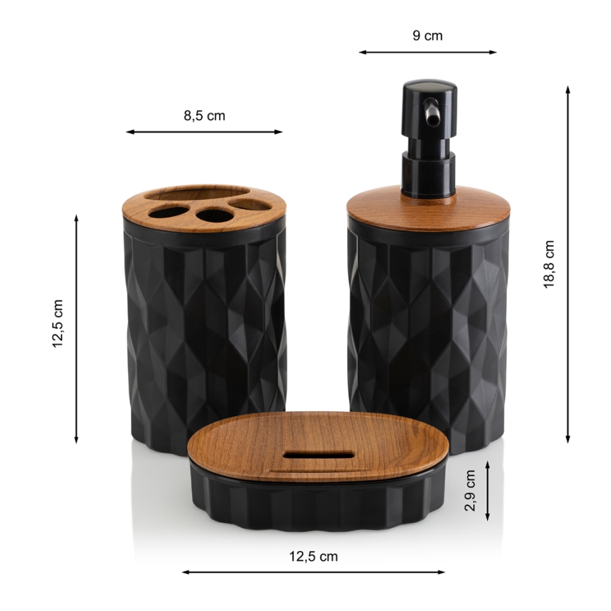 Bathroom set REINA 5 pcs black/brown