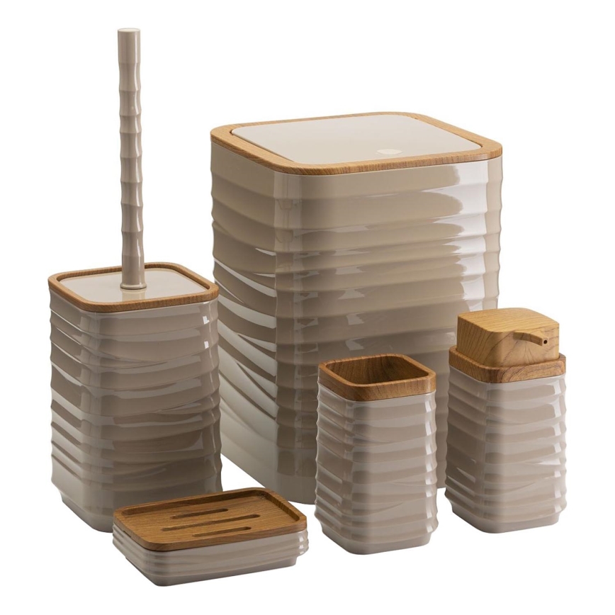 Bathroom set WAVE 5 pcs beige/brown