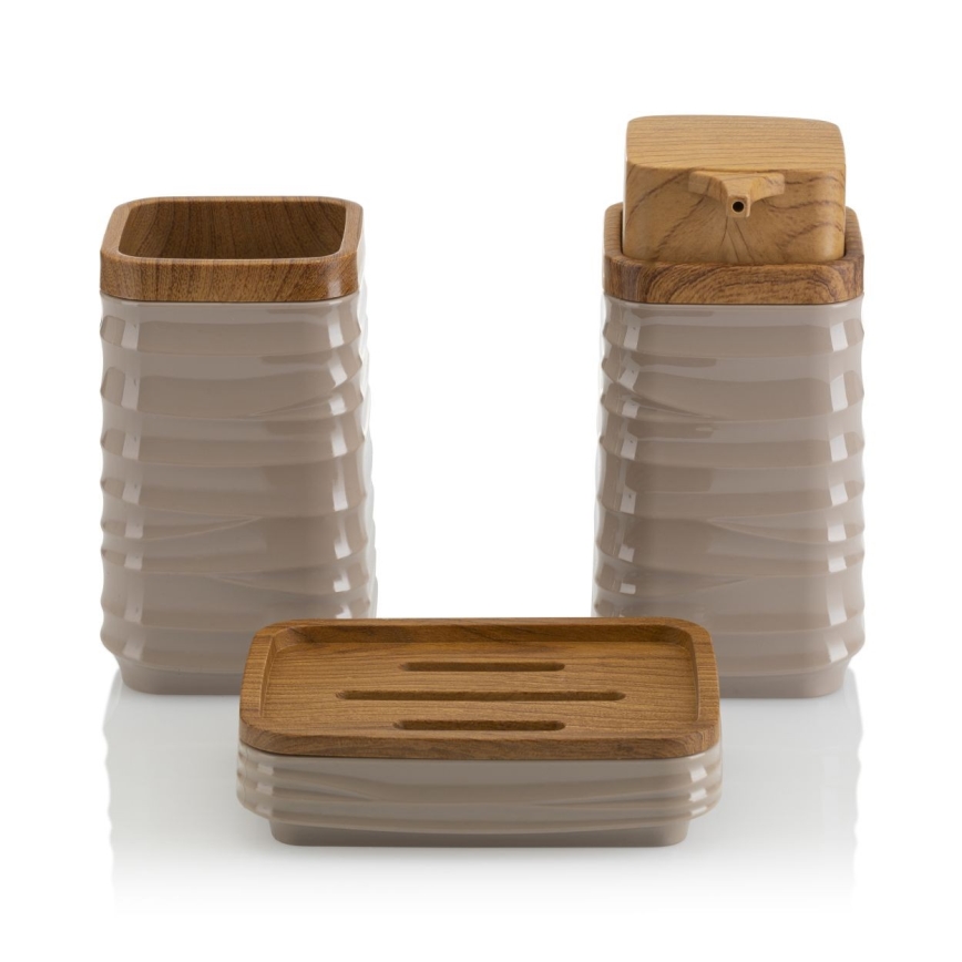 Bathroom set WAVE 5 pcs beige/brown