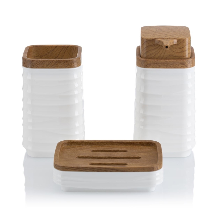 Bathroom set WAVE 5 pcs white/brown