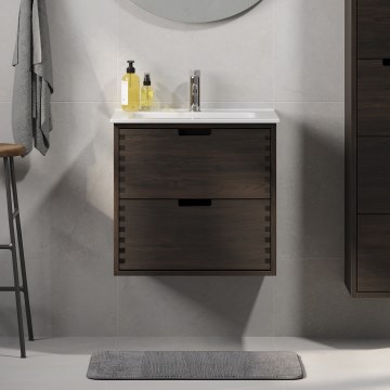 Bathroom vanity unit with basin GRIBSKOV 60 cm brown/oak/white