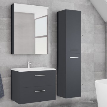 Bathroom vanity unit with basin KATE + mirrored cabinet + wall-mounted cabinet anthracite