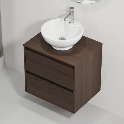 Bathroom vanity unit with basin TRONDHEIM/DRAMMEN 60x57x46 cm walnut/white