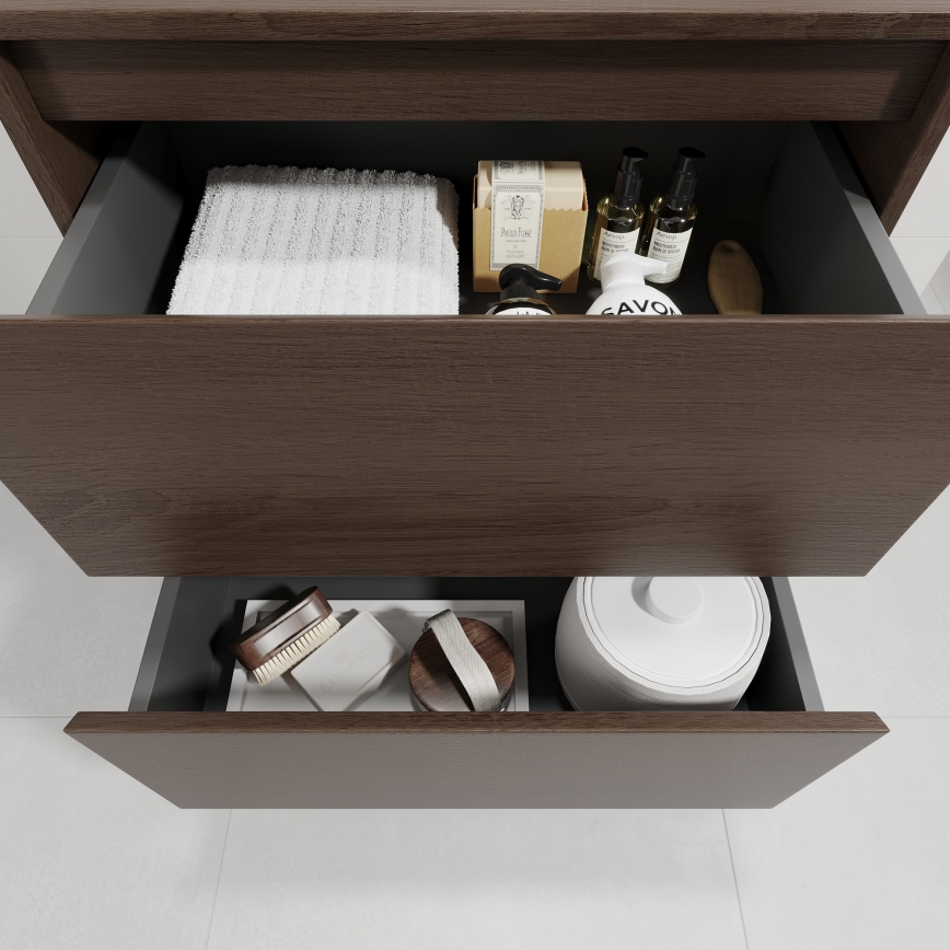 Bathroom vanity unit with basin TRONDHEIM/DRAMMEN 60x57x46 cm walnut/white