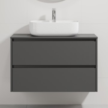 Bathroom vanity unit with basin TRONDHEIM/KRISTIANSAND 90 x 57 x 46 cm Anthracite/White