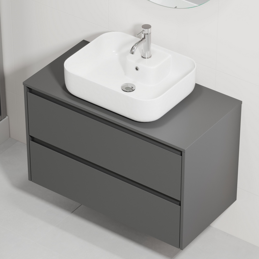 Bathroom vanity unit with basin TRONDHEIM/KRISTIANSAND 90 x 57 x 46 cm Anthracite/White
