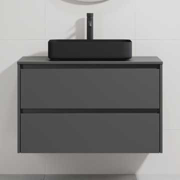 Bathroom vanity unit with basin TRONDHEIM/LJORDAL 90x57x46 cm anthracite/black