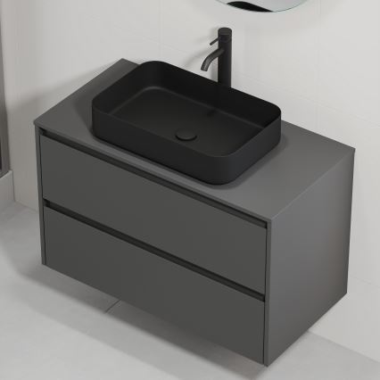 Bathroom vanity unit with basin TRONDHEIM/LJORDAL 90x57x46 cm anthracite/black