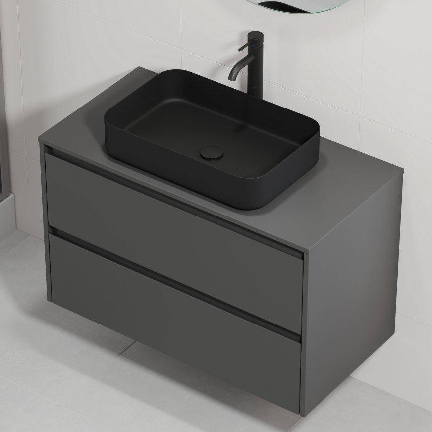 Bathroom vanity unit with basin TRONDHEIM/LJORDAL 90x57x46 cm anthracite/black