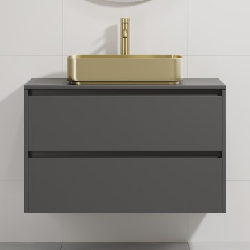 Bathroom vanity unit with basin TRONDHEIM/LJORDAL 90x57x46 cm anthracite/brass