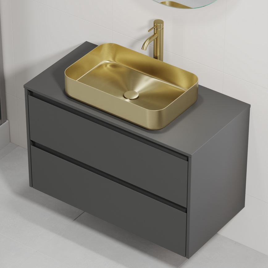 Bathroom vanity unit with basin TRONDHEIM/LJORDAL 90x57x46 cm anthracite/brass