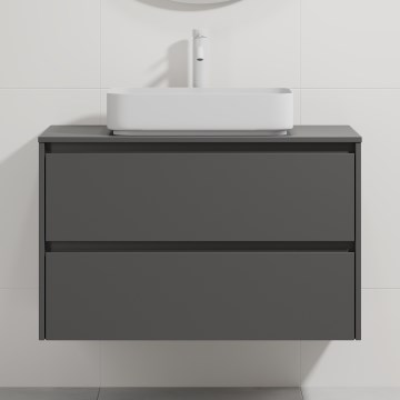 Bathroom vanity unit with basin TRONDHEIM/LJORDAL 90x57x46 cm anthracite/white