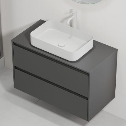 Bathroom vanity unit with basin TRONDHEIM/LJORDAL 90x57x46 cm anthracite/white