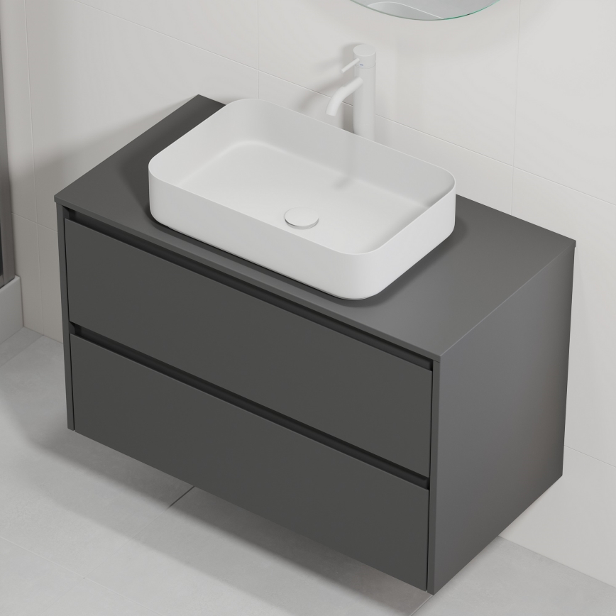 Bathroom vanity unit with basin TRONDHEIM/LJORDAL 90x57x46 cm anthracite/white