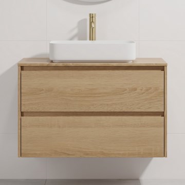 Bathroom vanity unit with basin TRONDHEIM/LJORDAL 90x57x46 cm Oak/White