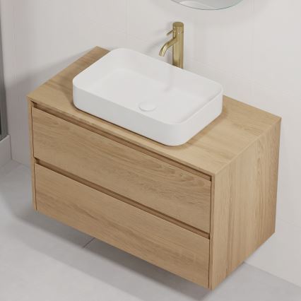 Bathroom vanity unit with basin TRONDHEIM/LJORDAL 90x57x46 cm Oak/White