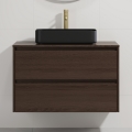 Bathroom vanity unit with basin TRONDHEIM/LJORDAL 90x57x46 cm walnut/black