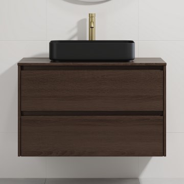 Bathroom vanity unit with basin TRONDHEIM/LJORDAL 90x57x46 cm walnut/black