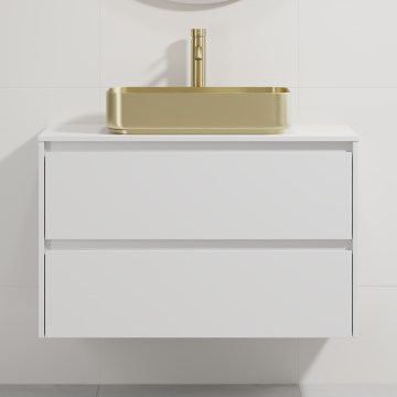 Bathroom vanity unit with basin TRONDHEIM/LJORDAL 90x57x46 cm white/brass