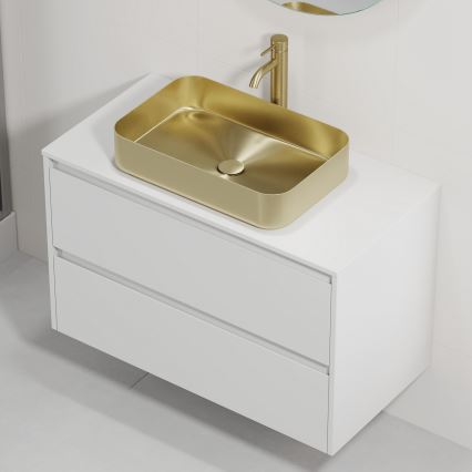 Bathroom vanity unit with basin TRONDHEIM/LJORDAL 90x57x46 cm white/brass