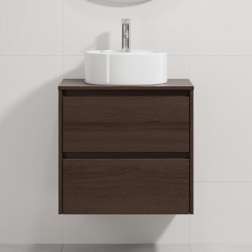 Bathroom vanity unit with basin TRONDHEIM/VIKEDAL 60x57x46 cm walnut/white