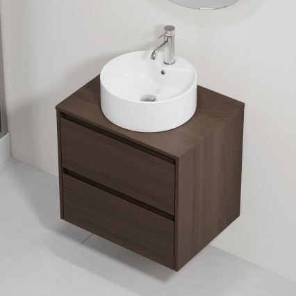 Bathroom vanity unit with basin TRONDHEIM/VIKEDAL 60x57x46 cm walnut/white