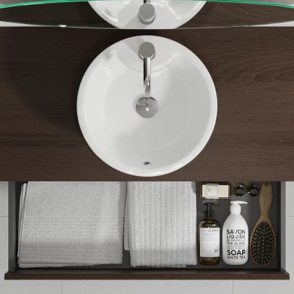 Bathroom vanity unit with basin TRONDHEIM/VIKEDAL 60x57x46 cm walnut/white