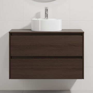 Bathroom vanity unit with basin TRONDHEIM/VIKEDAL 90 x 57 x 46 cm walnut/white