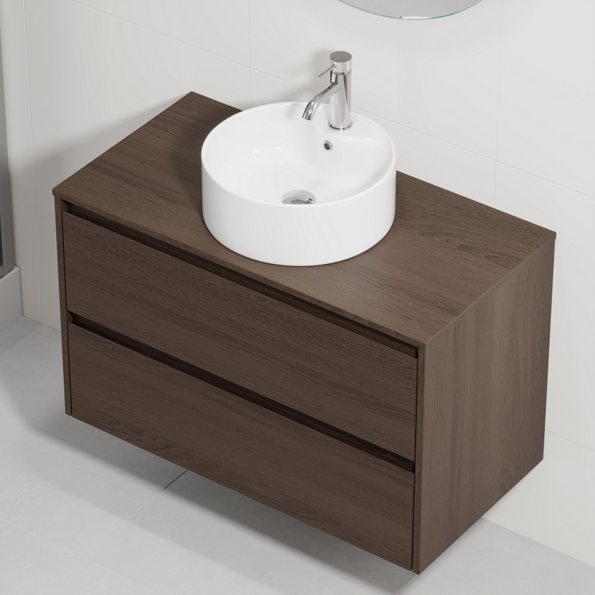 Bathroom vanity unit with basin TRONDHEIM/VIKEDAL 90 x 57 x 46 cm walnut/white