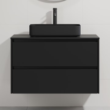 Bathroom vanity unit with integrated sink TRONDHEIM/LJORDAL 90×57×46 cm, Black